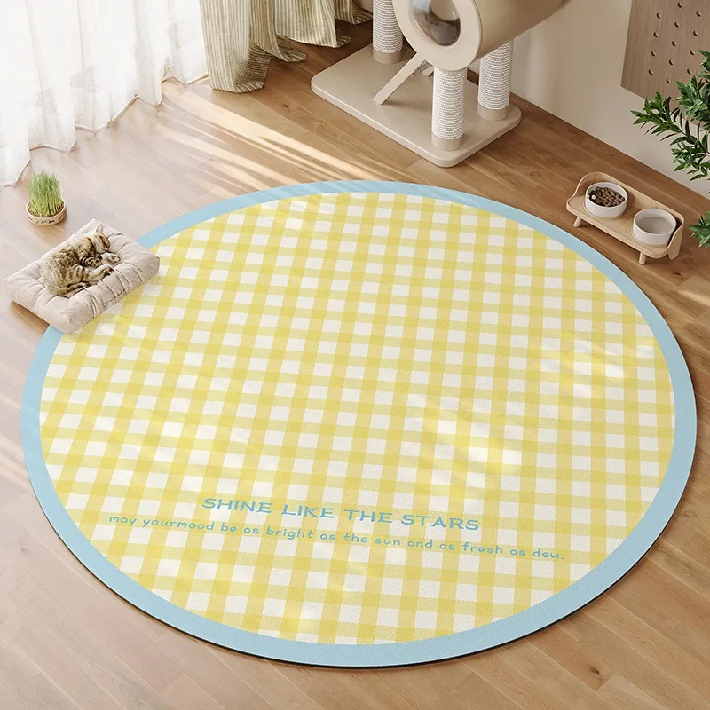 

Rug for Round Pet Waterproof Floor Mat Blue Yellow Plaid Carpets Pvc Leather Anti-urine Non-slip Foot Mats Home Decoration Rugs