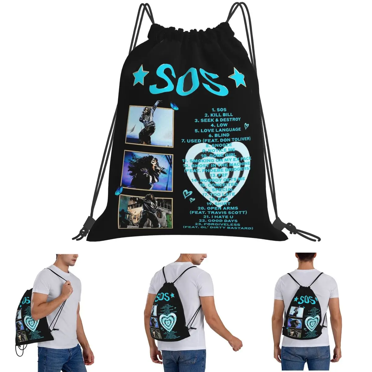 

Рюкзаки SZA SOS Song Singer, многофункциональные сумки на шнурке, сумка для хранения, сумки для книг для мужчин, женщин, студентов