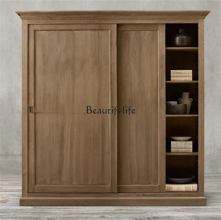 American rural sliding double door bookcase dining edge, French retro antique locker
