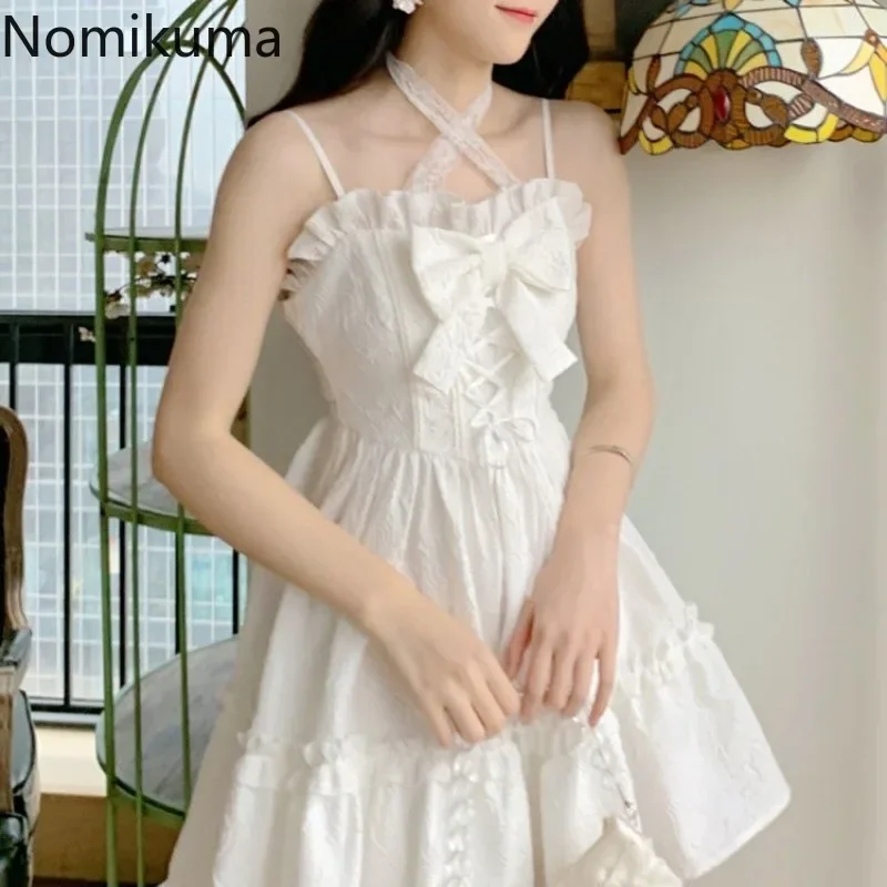 Vestidos de mujer 2025, vestidos de verano bonitos para mujer, estilo Lolita, vestido japonés dulce, vestido blanco con lazo y volantes