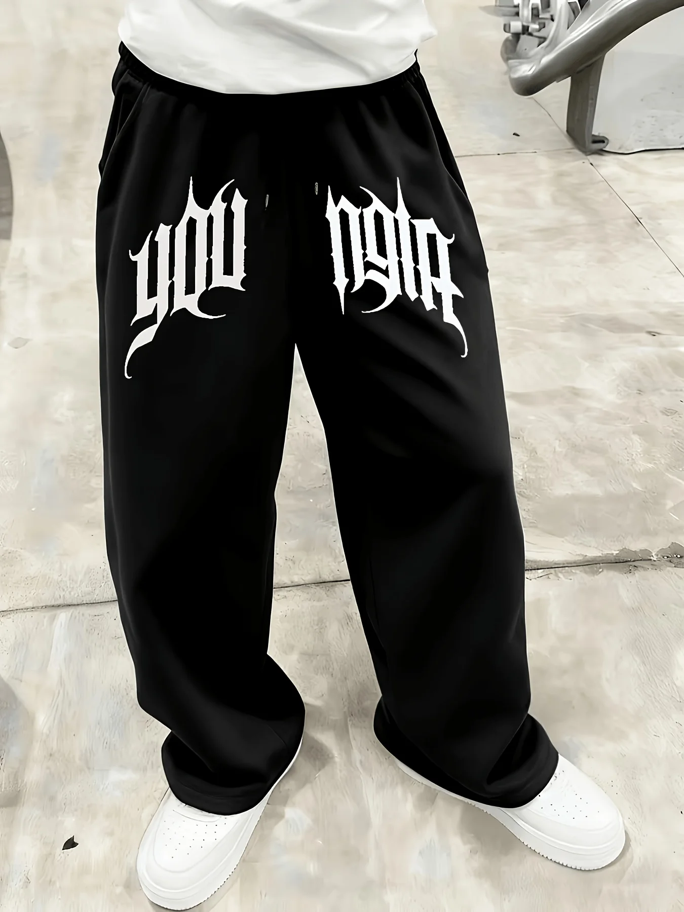 US Dark Gothic Font Print Straight Sweatpants Men's Casual Trousers S-3XL