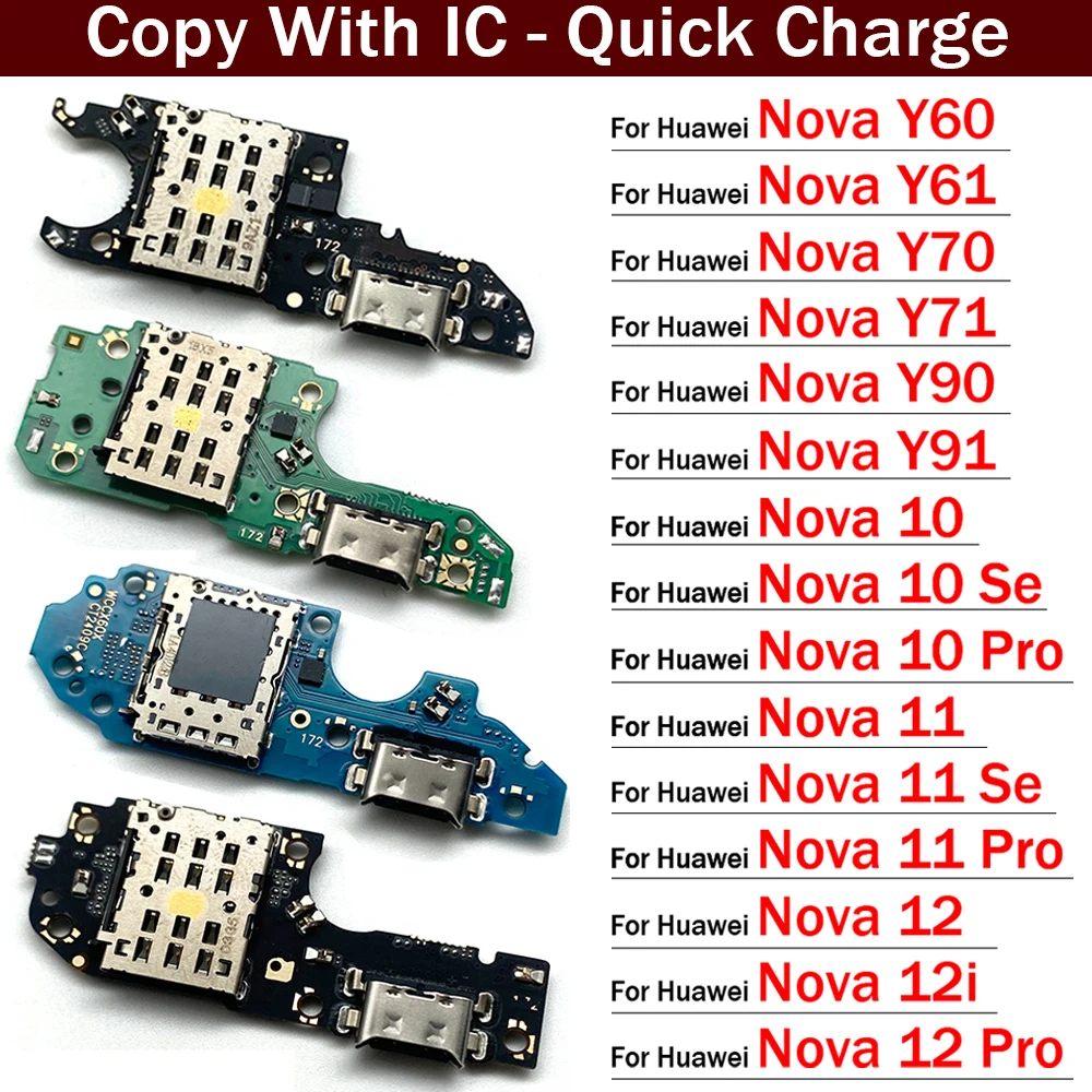 Puerto de carga USB conector de base placa de carga Cable flexible para Huawei Nova 10 11 11i 12 12i Pro Se Y60 Y61 Y70 Y71 Y90 Y91