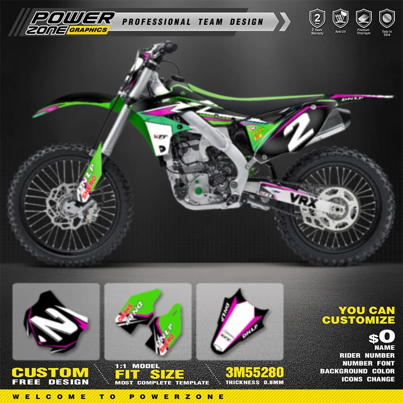 PowerZone Custom Team Graphics Decals Stickers Kit For kawasaki KX250F KXF250 2013 2014 2015 2016 Protector Sticker Customize 08