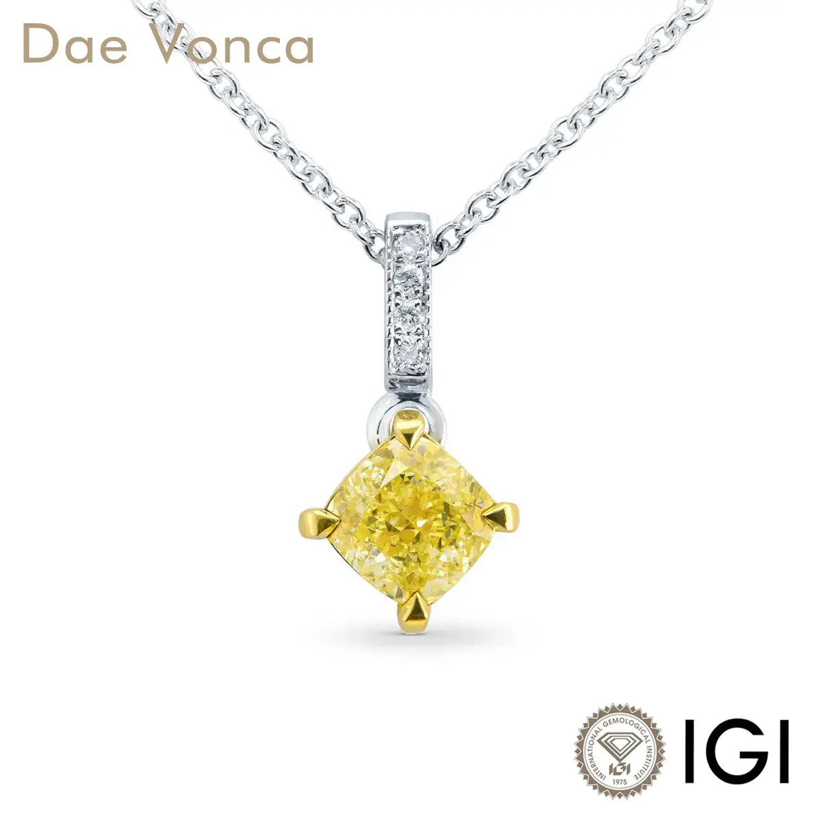 9K/14K/18K White & Yellow Gold Colored Diamond Pendant Fancy Intense Yellow Cushion Lab Diamond IGI Genuine Diamond Necklace