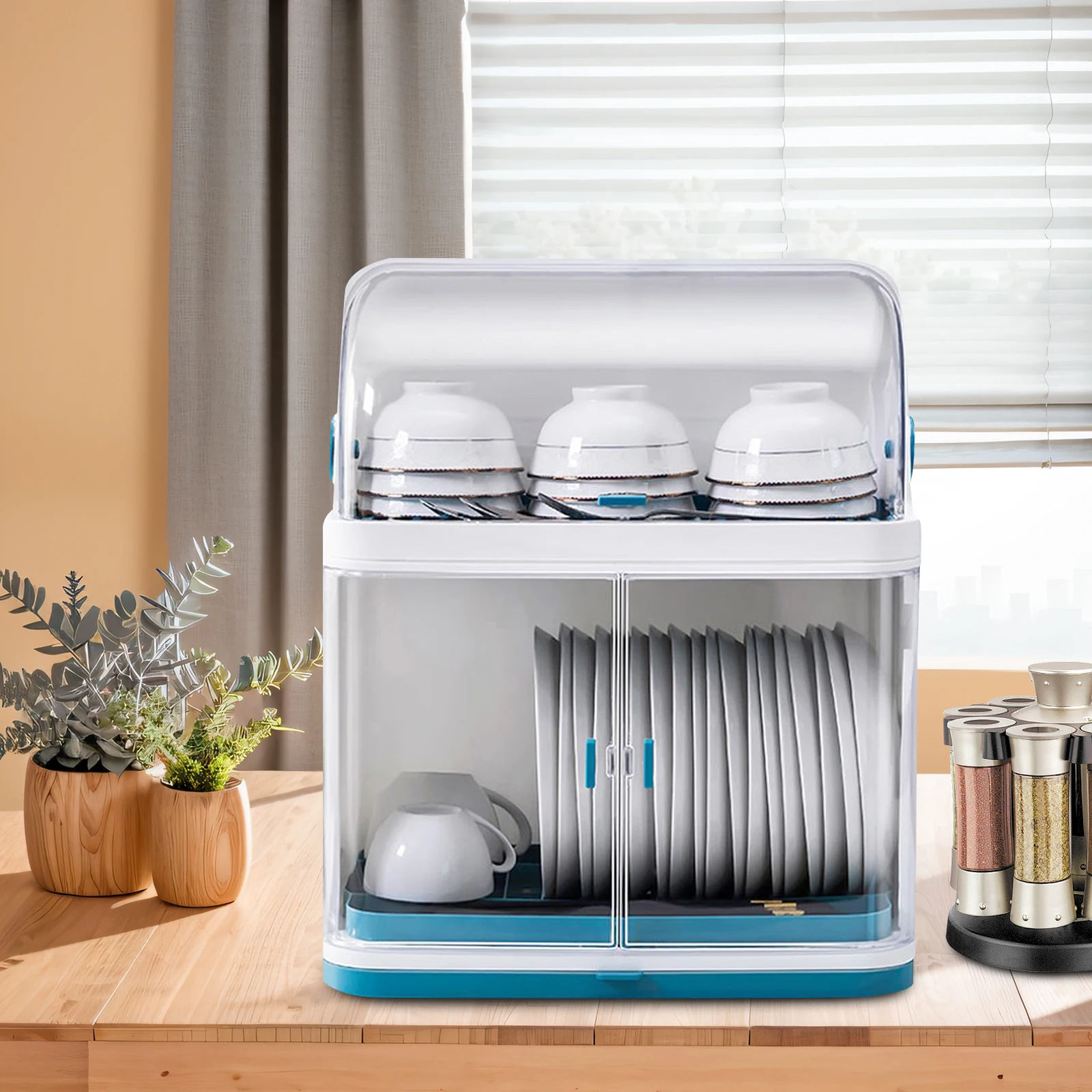 

2-tier Dish Drainer, 14.96*9.84*17.72 Inches Large Capacity with Clear Dust Cover for Homes, Milk Tea Stores and Coffee Shops