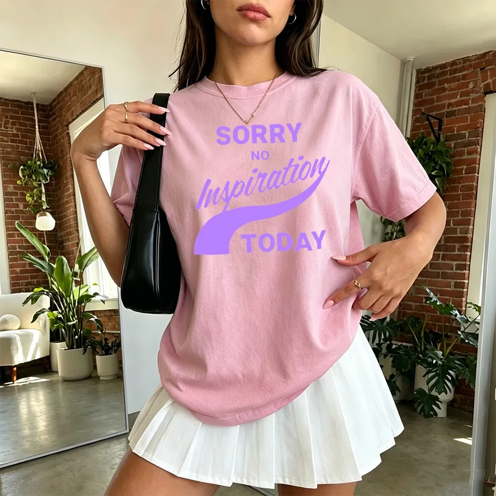 Sorry No Inspiration Typography Graphic T Shirt Women Minimalist Slogan Letter Print Tee Summer Casual Work Office Top