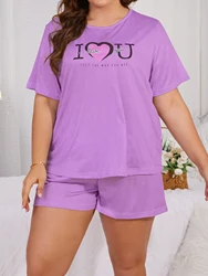 Two pieces of oversized women's pajamas and home clothing set loose and comfortable short sleeved top and shorts