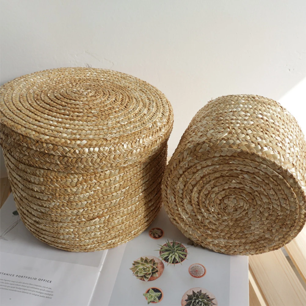 

Straw Storage Basket Woven Baskets for Daily Supplies Snack Fruit Vegetable Egg Lidded Kitchen ganization Containers
