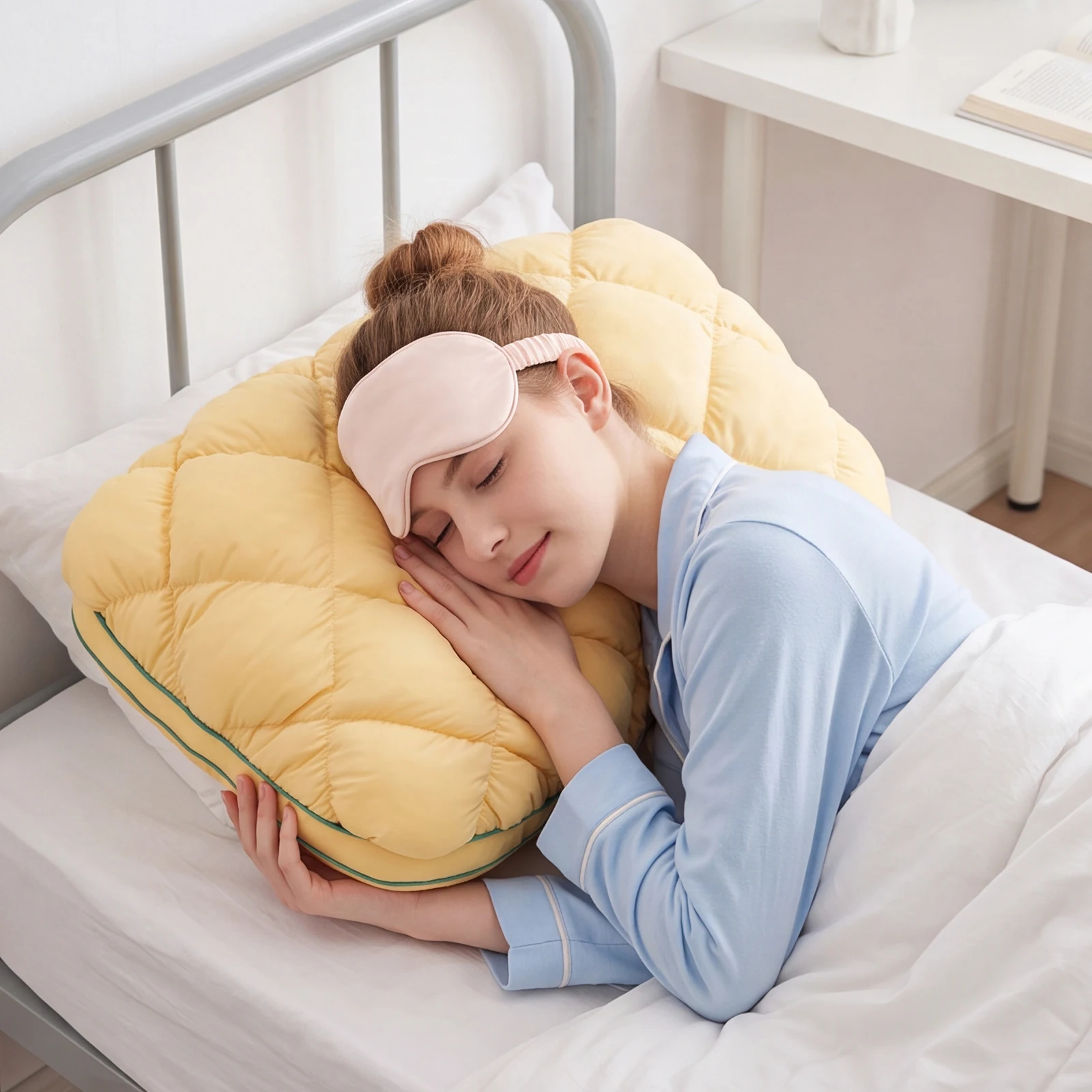 Pineapple Bun Shape Pillows Breathable Pineapple Grid Bed Pillow Non-Sagging Sleep Aid Pillows for Side Back & Stomach Sleepers