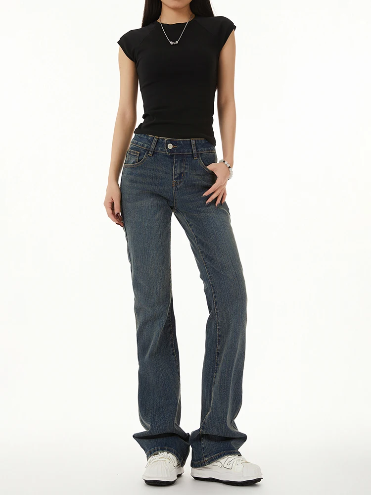 

Low Waist Flared Denim Jeans Women's Y2K Millennium American Retro Spicy Girl Tight Casual Floor-Length Pants