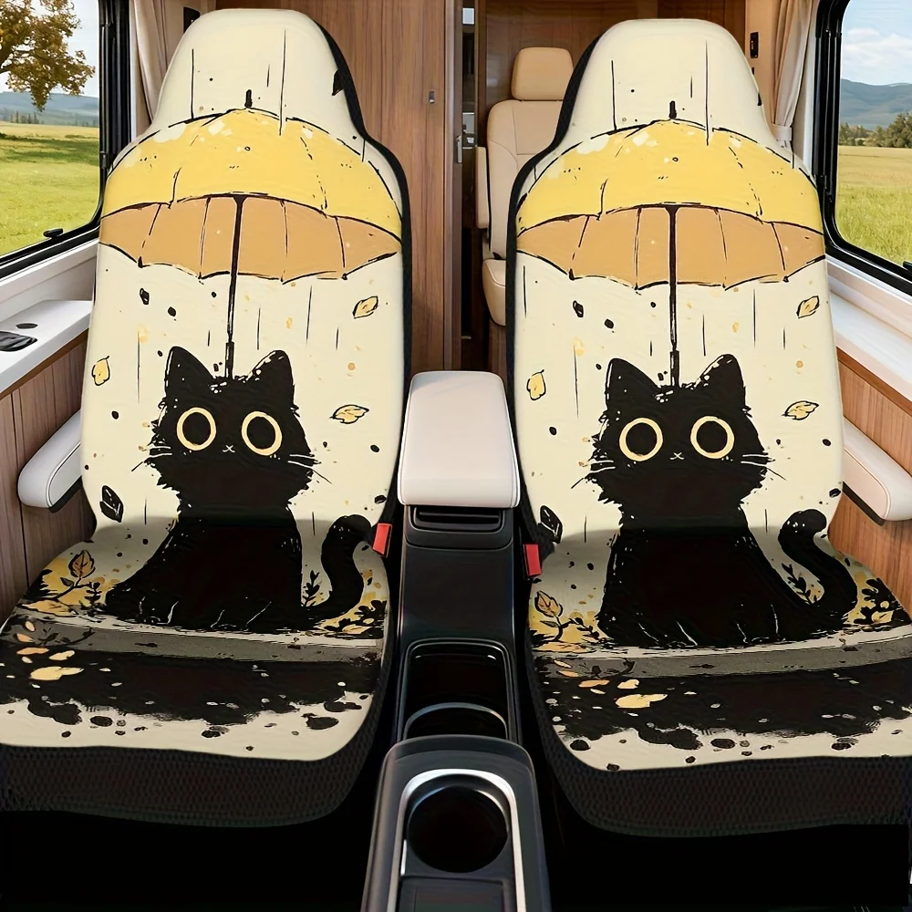 Set Of 2, Adorable Cat Pattern Car Seat Covers, Soft And Collapsible, Designed To Fit Single Front Seats, Great For Car Lovers A