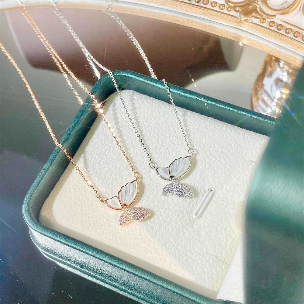 

Корейское ожерелье из стерлингового серебра 925, белая подвеска-бабочка с перламутром, роскошный женский стиль Niche Light