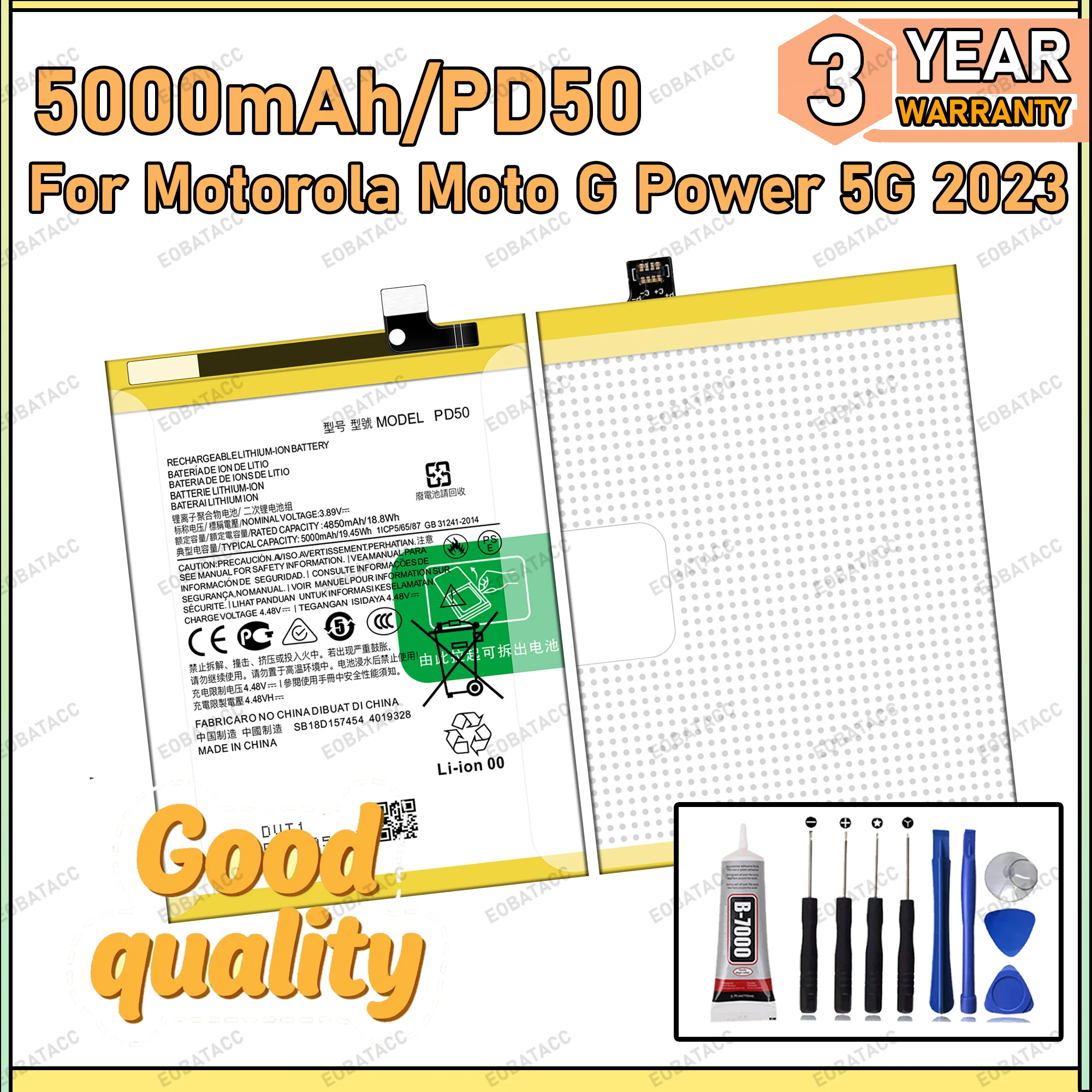 

100% New Zero Cycle PD50 Battery For Motorola G Power 5G 2023 Bateria Battery+Free Tools
