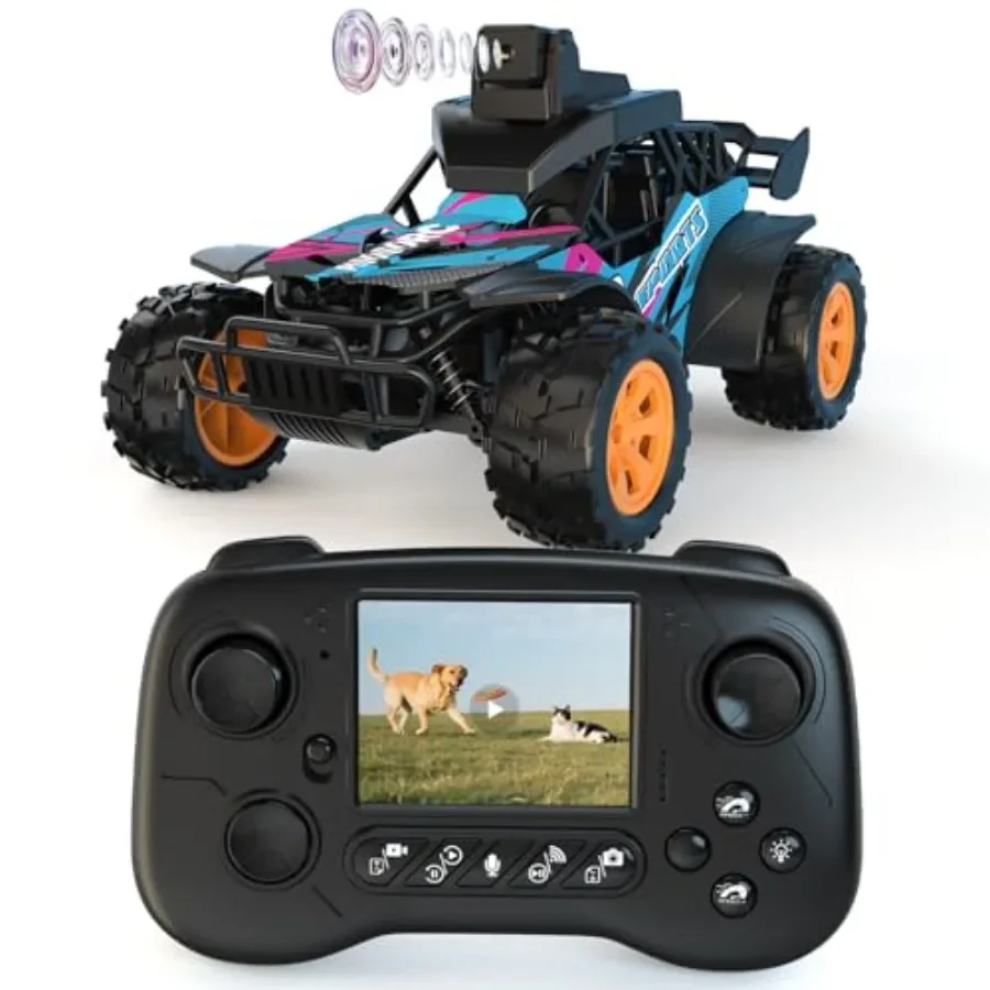 

Off-road RC car with 2.8 LCD screen and 60 adjustable camera for live video, 2.4GHz radio + APP dual control, two speeds, recha