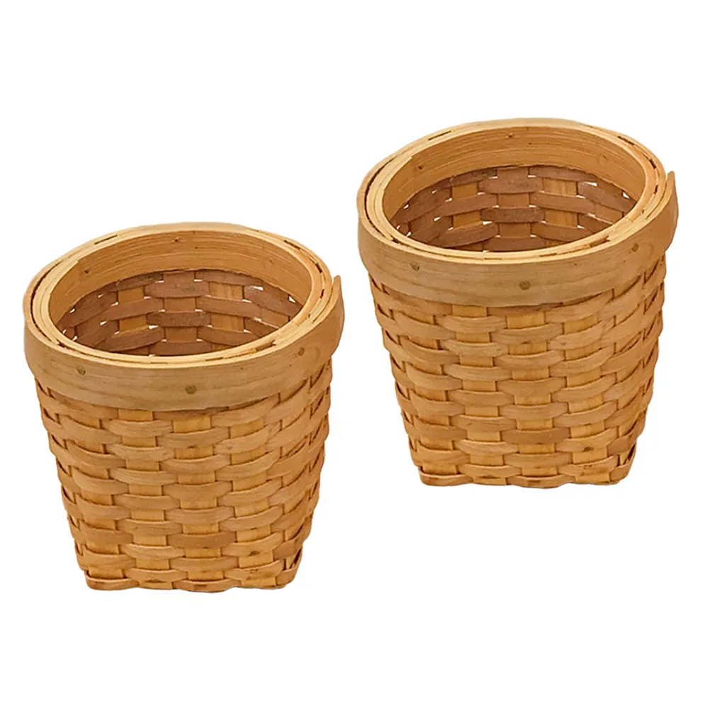 

2 Pcs Rattan Pen Holder Stationary Storage Basket Sundries Wood Woven Container Flower