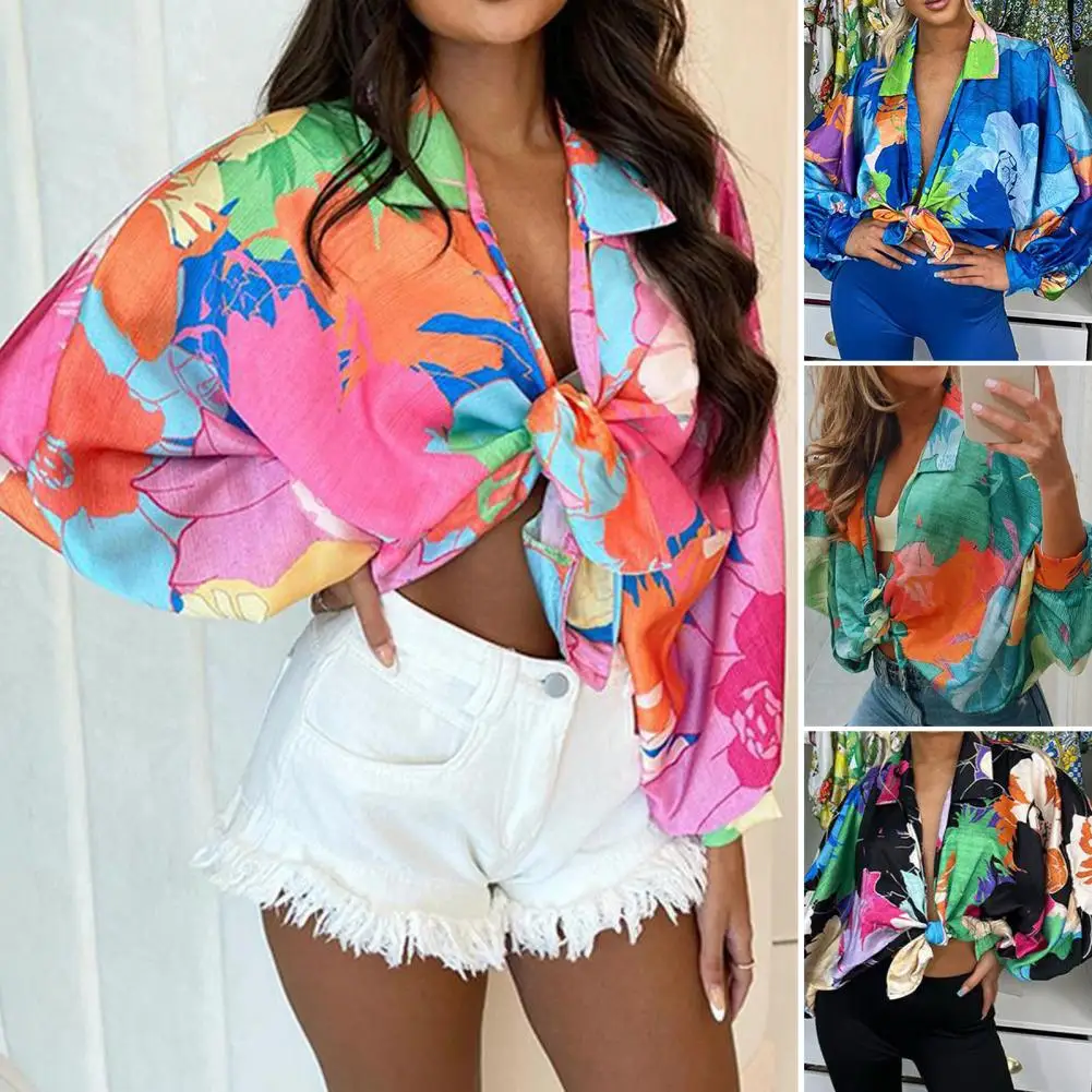 

Abstract Print Cardigan Bright Abstract Print Lace-up Tops for Summer Loose Fit Shirts with Long Sleeves for Work Commuting