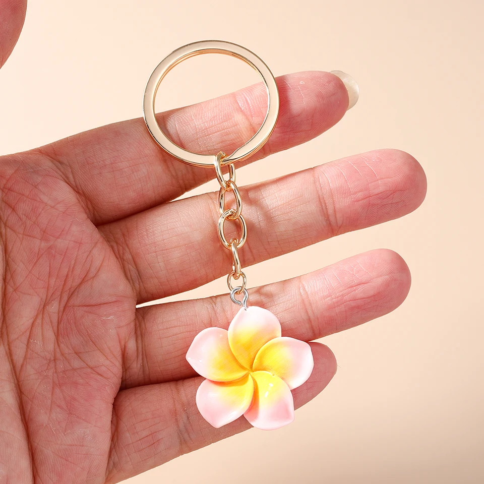 22 Hawaiianꕤ︎︎ ハイビスカスレザー キーリング キーホルダー Cute Resin Hawaiian Flower Keychain for Women