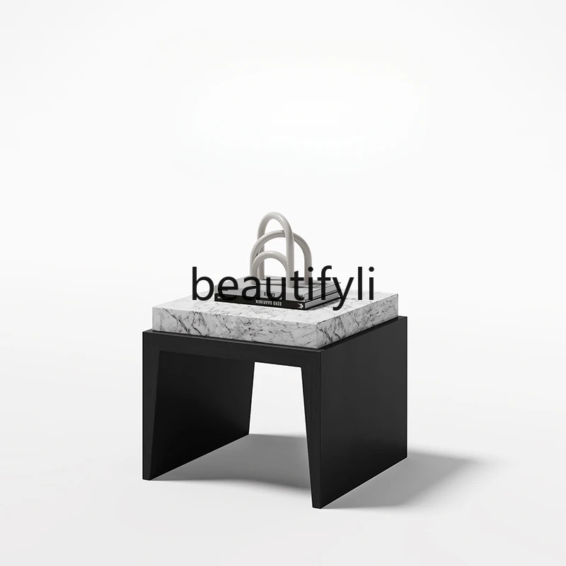 

Natural marble edge few corners black living room Italian minimalist sofa side cabinet square table