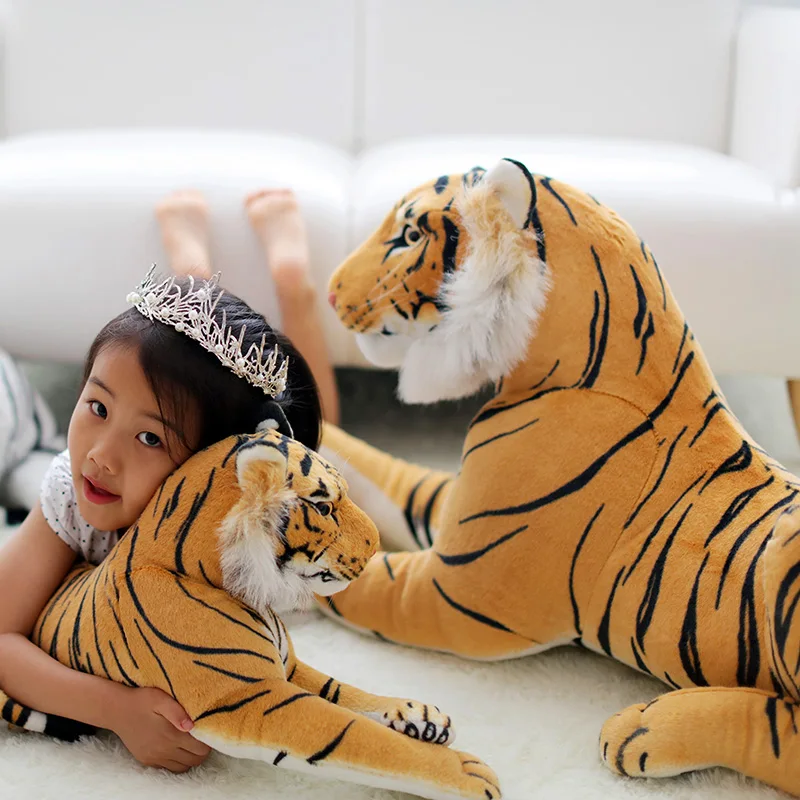 Brinquedo de Pelúcia Grande e Realista: Almofada de Tigre Branco, Presente Infantil, Boneco de Tigre Macio, Brinquedo de Pelúcia de Tigre Marrom Fofo