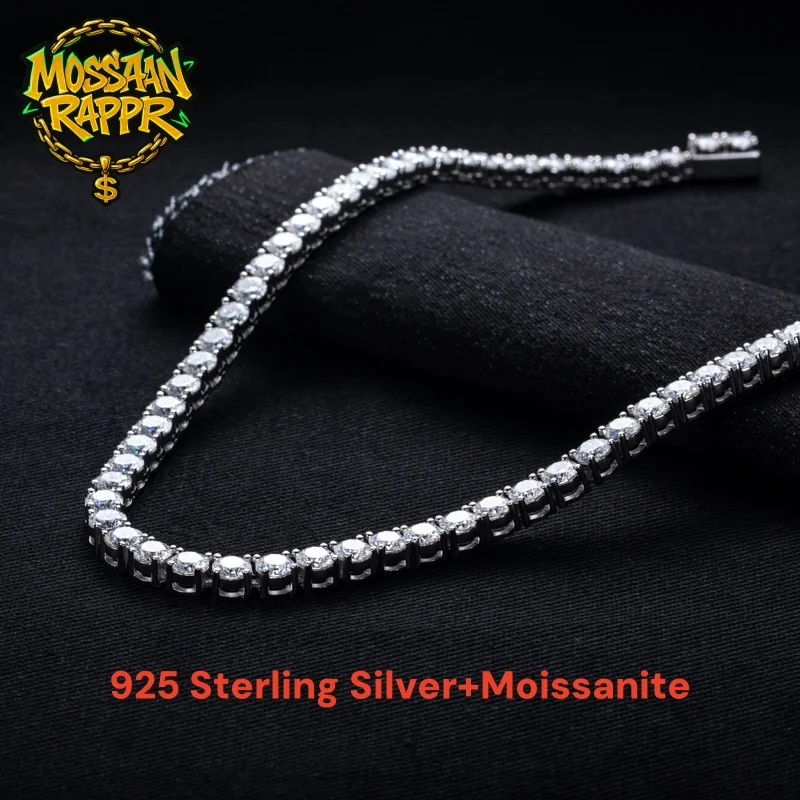 

MossanRappr 32-79cttw муассанит Iced Out теннисное ожерелье классическая цепочка в стиле хип-хоп стерлингового серебра 925 пробы D цвет VVS1 для мужчин женщин