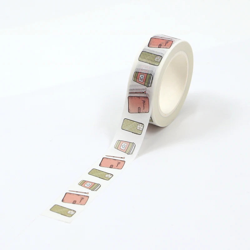 2023 NEW 1PC 10M Cute Phone and Coffee Cup Planner Book Washi Tape for Scrapbooking Planner Adhesive Masking Tape Papeleria