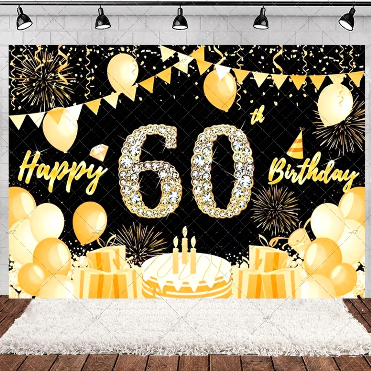Sparkling Glittery Gold 60th Birthday Party Decorations Rose Gold Balloon Diamond Number Backdrop  Photography Background Gifts - view 2