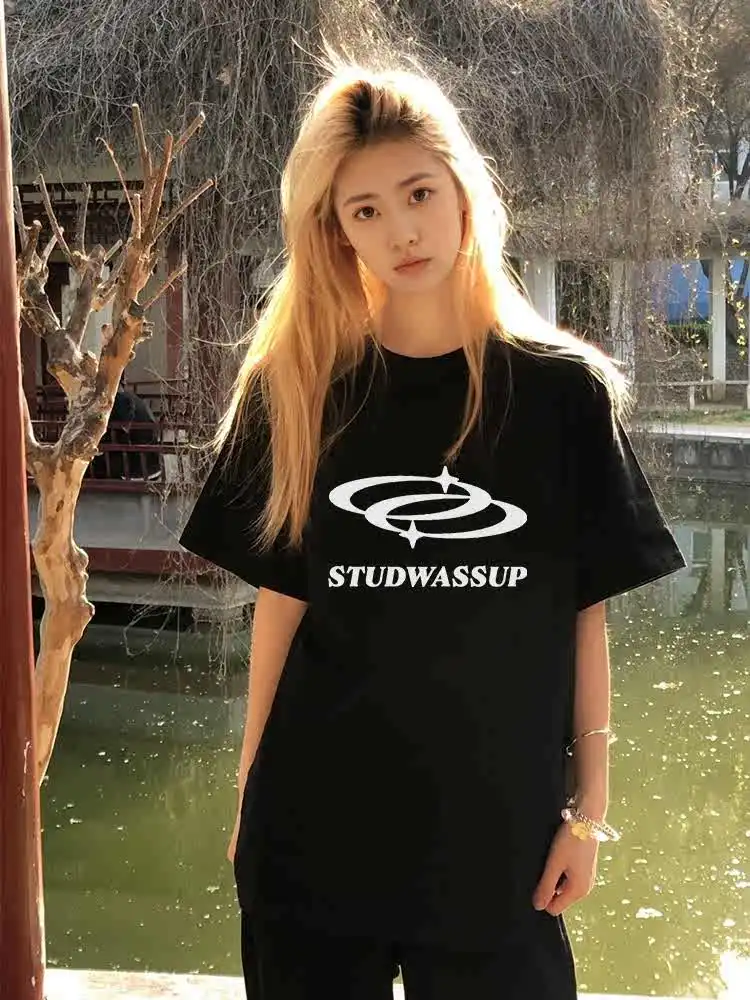 

2024 New Street Cotton Loose T-Shirt Shoulder Short Sleeve T-Shirt Women's Cotton Loose Trend Brand