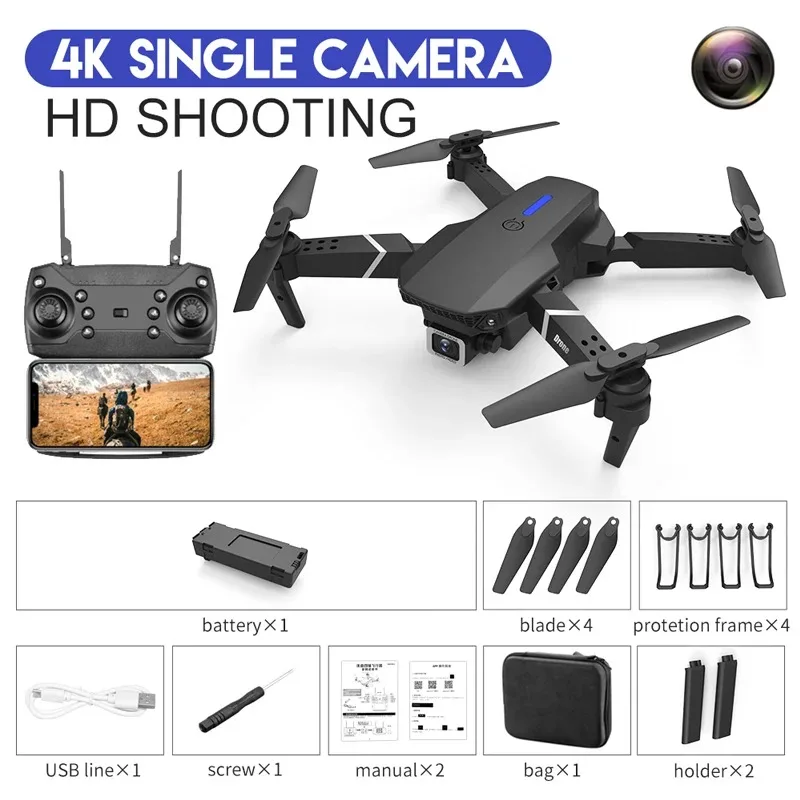 E88 Drone 4k Profesional HD 4k Rc Airplane Dual-Camera Wide-Angle Head Remote Quadcopter Airplane Toy Helicopter