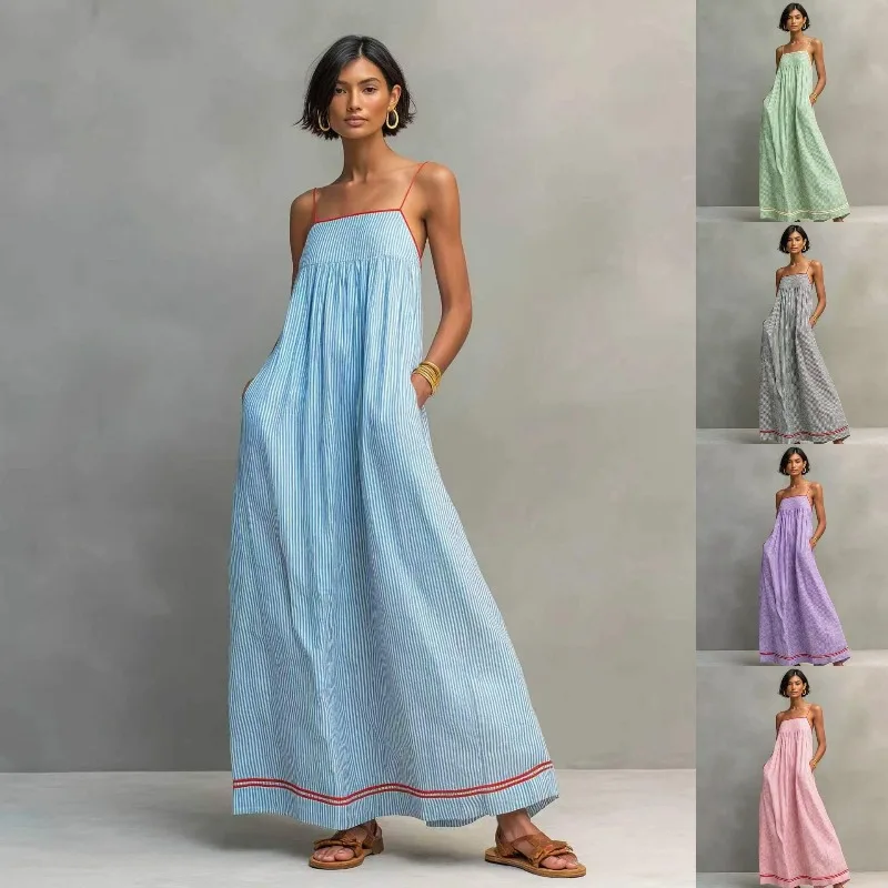 Robe longue décontractée sans manches pour femme, style européen estival, idéale pour le quotidien et les vacances