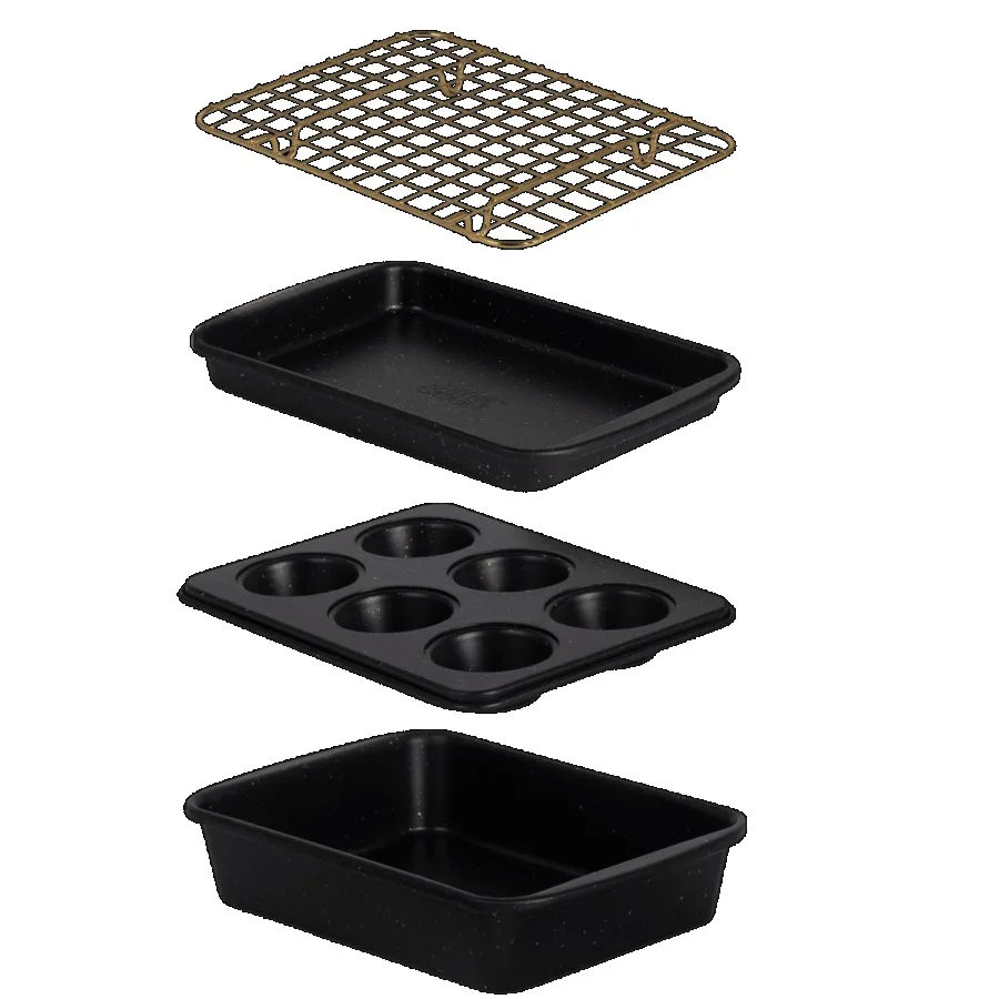 Thyme and Table 4-Piece Stackable Non-Stick Toaster Oven Bakeware Set Black and Gold