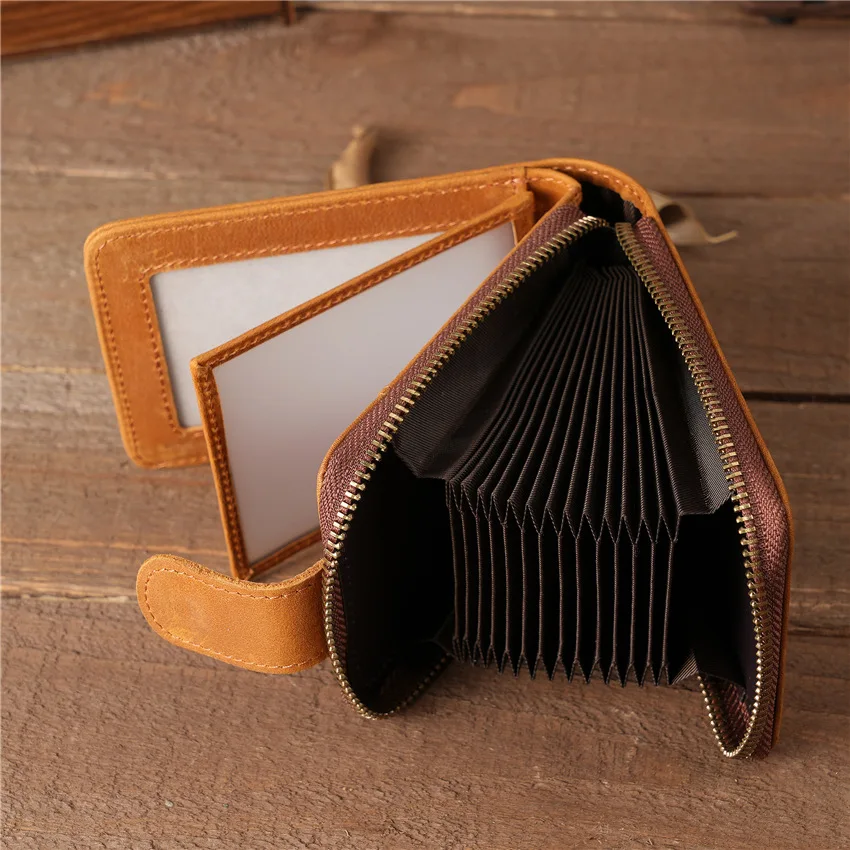 Vintage Men's Wallet Genuine Leather Credit Card Case Short Wallet Holder Secure Multi-Card Slots Zipper High Quality Coin Purse