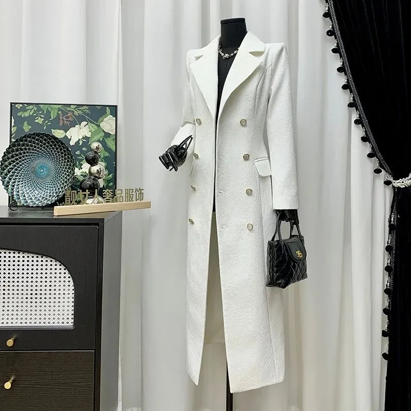 Luxury High Quality Stand Collar Tweed Trench Coat Long-Sleeved Mid-Length Windbreaker Slim Fit Women's Overcoat Single-Breasted