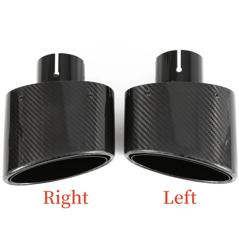 Gloss Carbon Fiber Car Muffler Tip Exhaust Pipe Nozzle Decoration Universal Stainless Black Oval 150mm Tilting Left Right