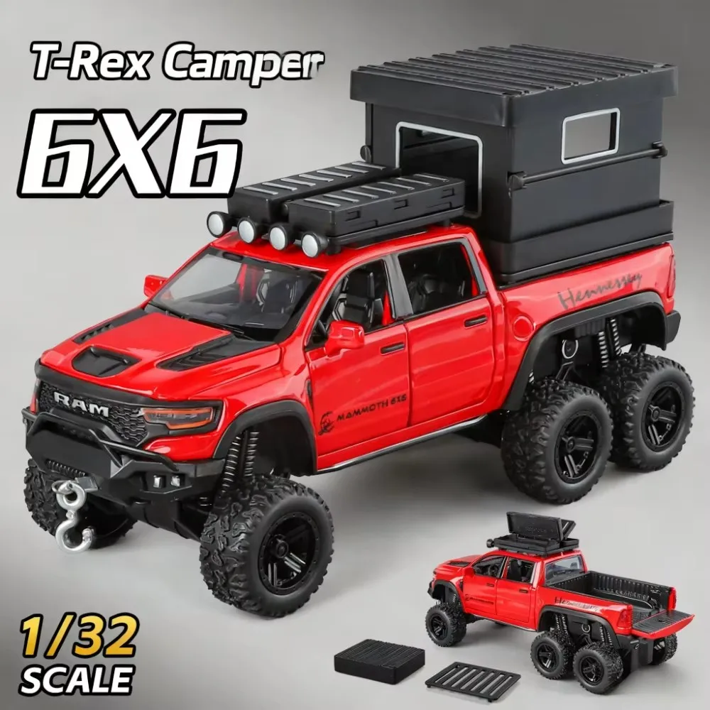 

Модель автомобиля Dodge T-Rex 6X6 Camper из сплава, масштаб 1:32 (звук и свет, откат назад) — игрушка для детей и коллекционная модель для взрослых