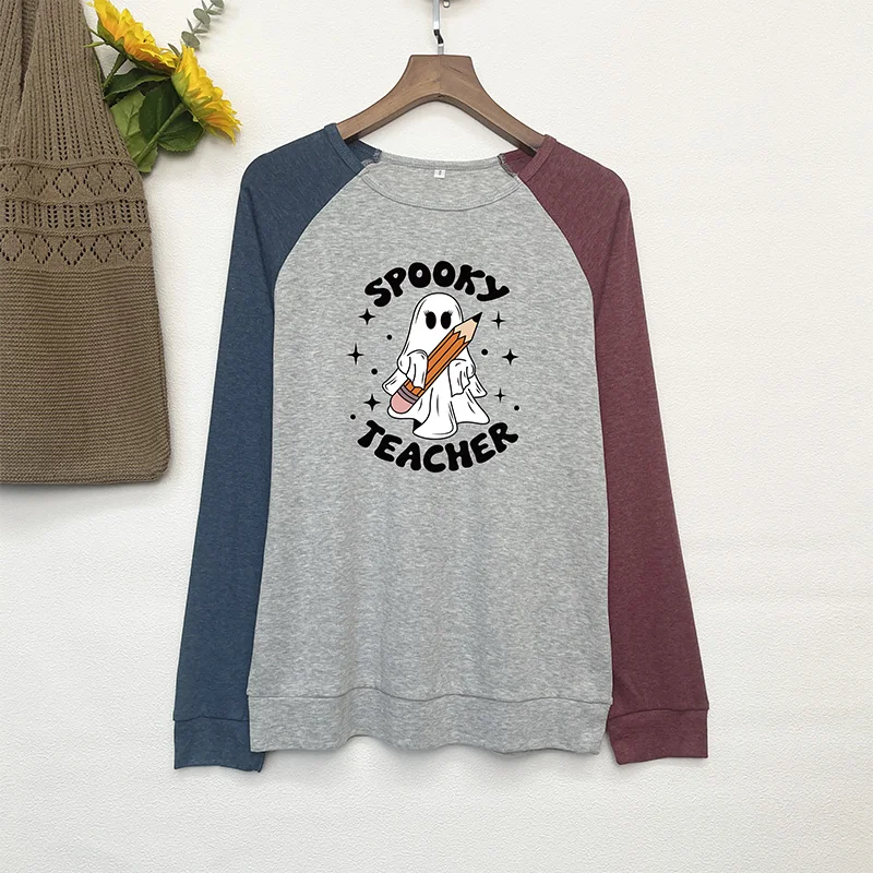 

Spooky Teacher Ladies' T-shirt, Fashionable and Casual Loose Fitting Patchwork Style, Street Oversized T-shirt Grunge Clothes