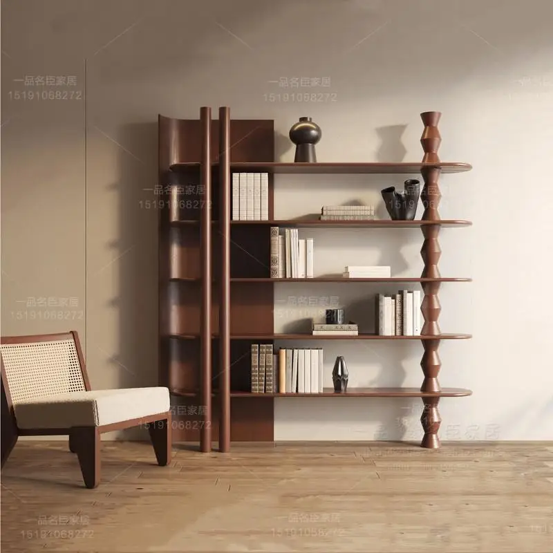 French medieval style solid wood bookshelf wabi-gale vintage bookcase living room display cabinet shelf storage