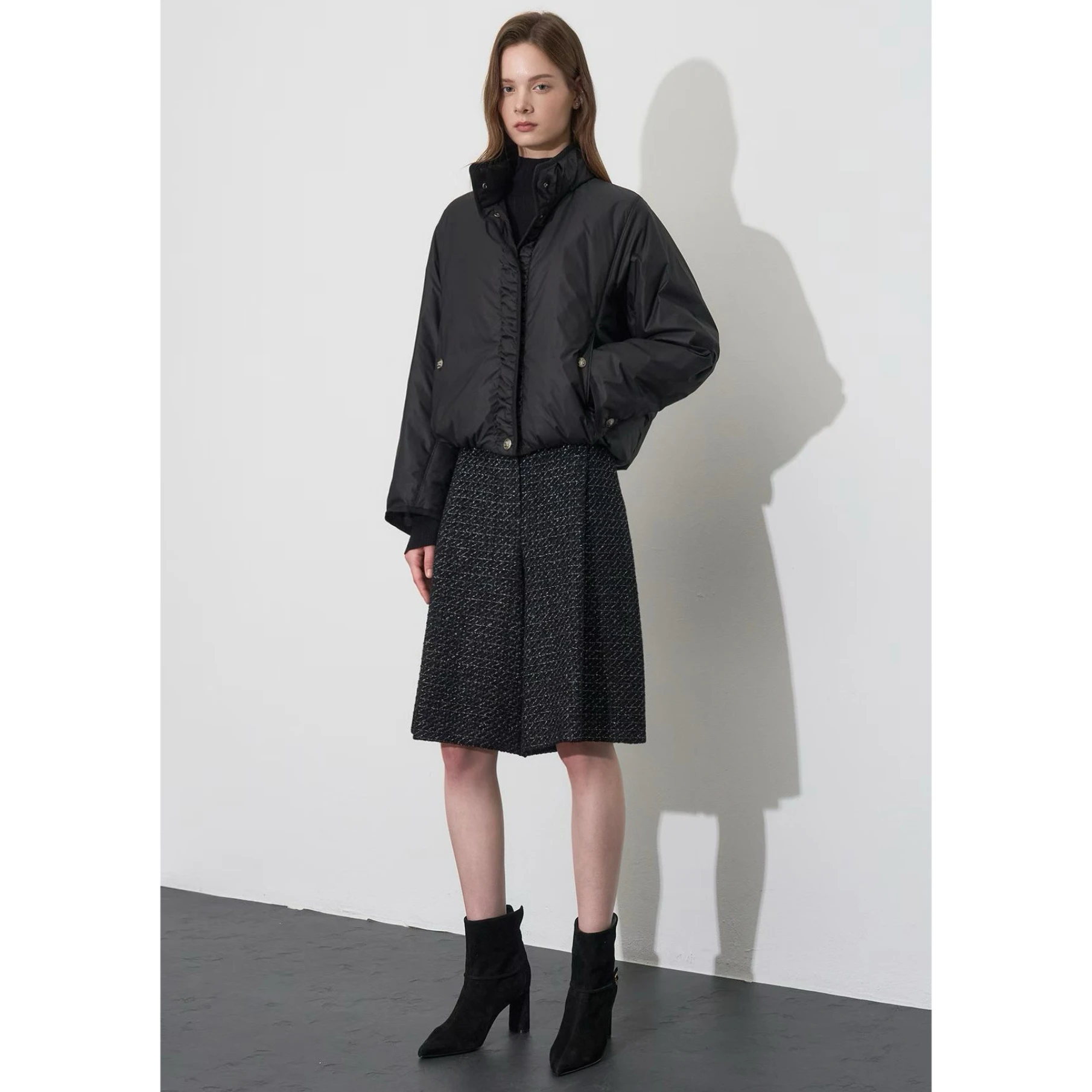 

Casual Lemon Cheese ort Puffer Jaet Loose Fit Stand Collar Pleated Design Versatile Lightweight Ladies' Winter Coat