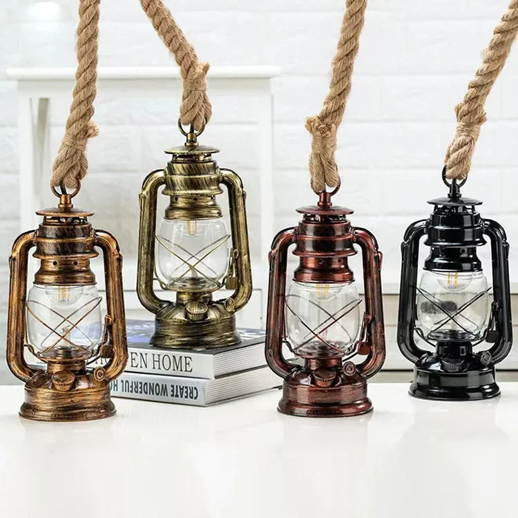 

Retro Kerosene Pendant Light Fixture Hemp Rope E27 AC110V 220V Ceiling Pendant Lamp Living Room For Home Decor Vintage Hang Lamp