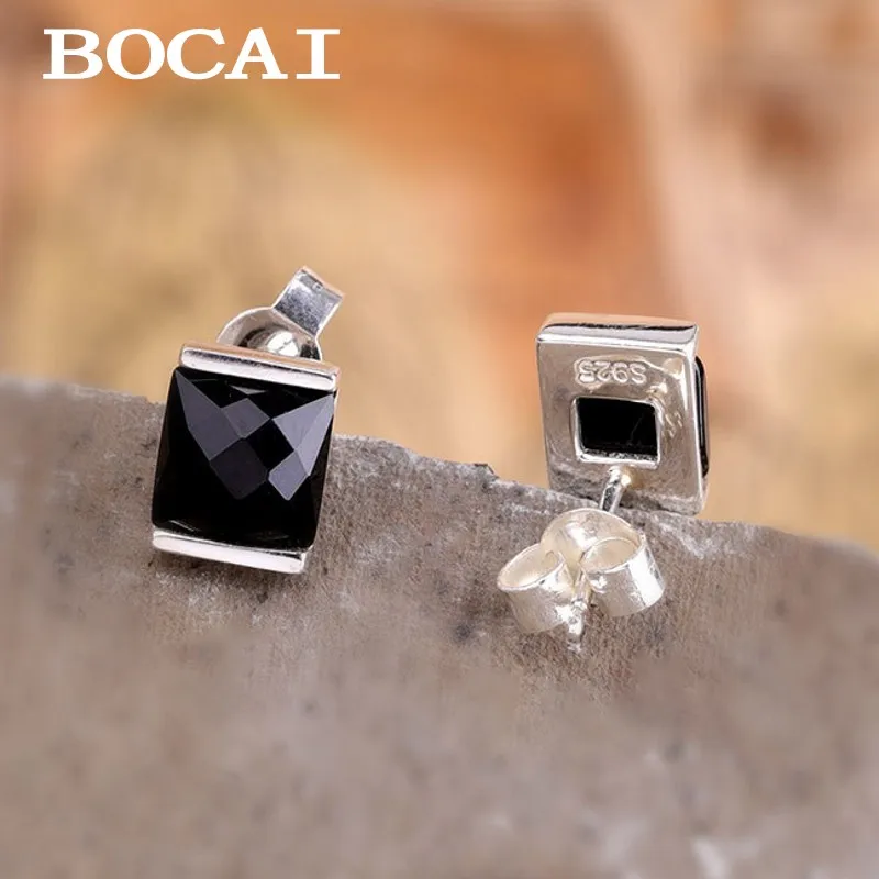 

BOCAI новые модные и свежие серебряные ювелирные изделия ручной работы S925, серьги с черным агатом и вырезанной поверхностью для женщин, подарок на день рождения