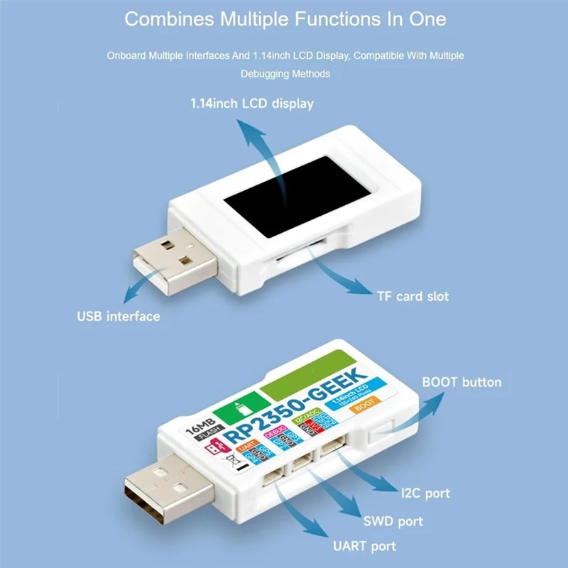 Макетная плата RP2350-GEEK, на базе микроконтроллера RP2350, с цветным ЖК-дисплеем 1,14 дюйма, 65 тыс. цветов, загрузчик отладки через USB