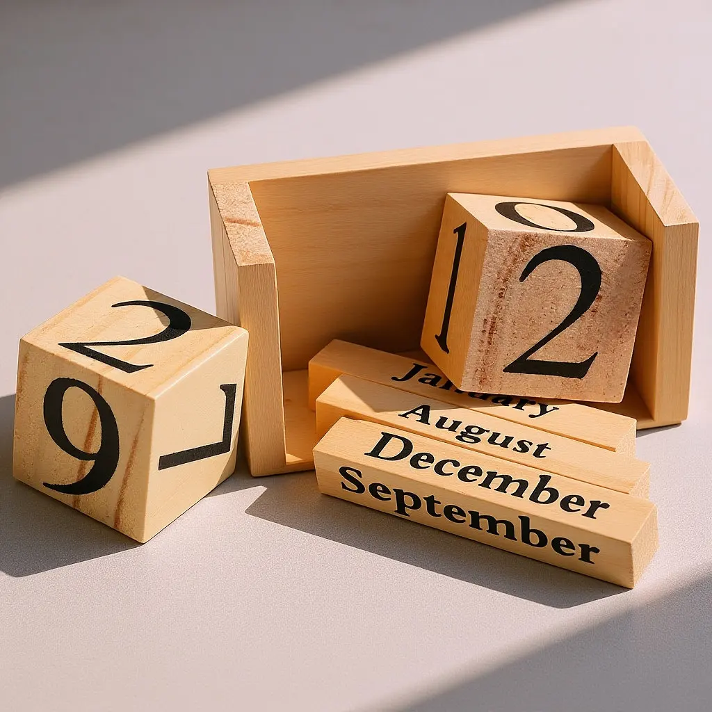 

European Style Wooden Calendar Block Perpetual Desk Decor Elegant Flip Month Office Supply Functional Home Office Organizer