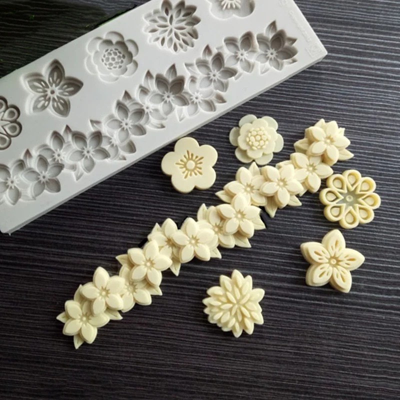 Assorted Flower Silicone Fondant Mold DIY Cake Surround Flower Bunch Mould For Candy Chocolate Pastry Baking Decor Handmade Tool