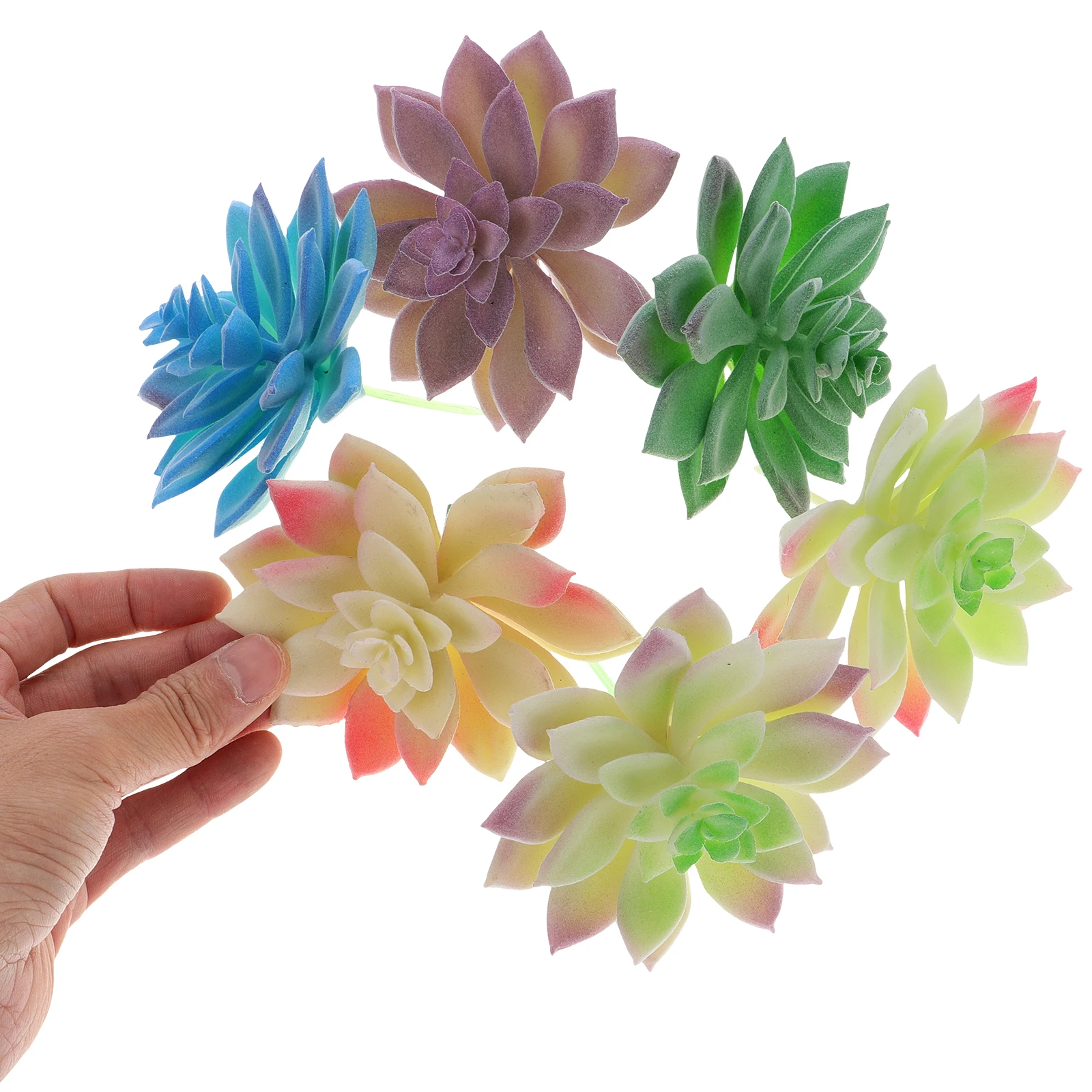 

6pcs Artificial Succulents PVC Small Potted Plants Indoor Decor Faux Green Simulation Succulent Home Garden Photography Props