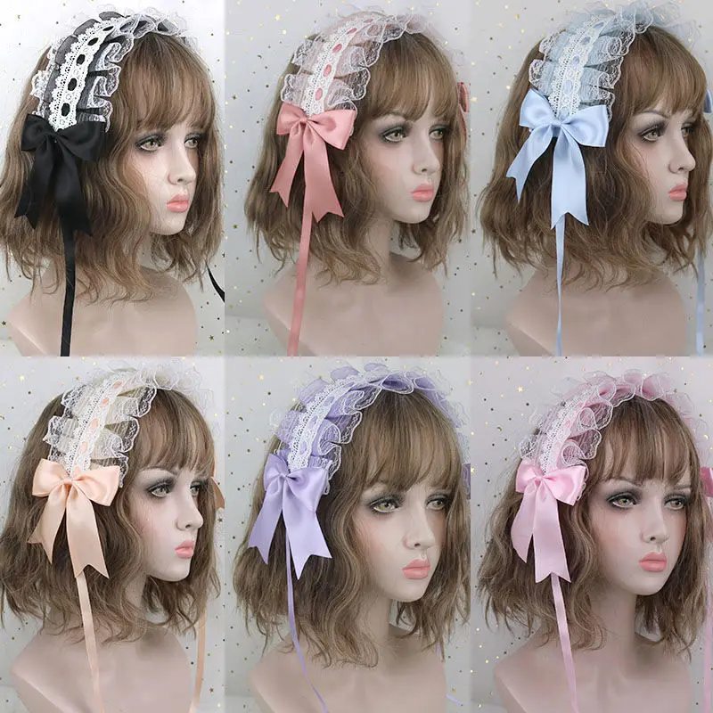 Lolita Hair Hoop Sweet Anime Maid Cosplay Headband Lolita Lace Flower Headwear Hair Accessory Hand made For Girls Gift 2023