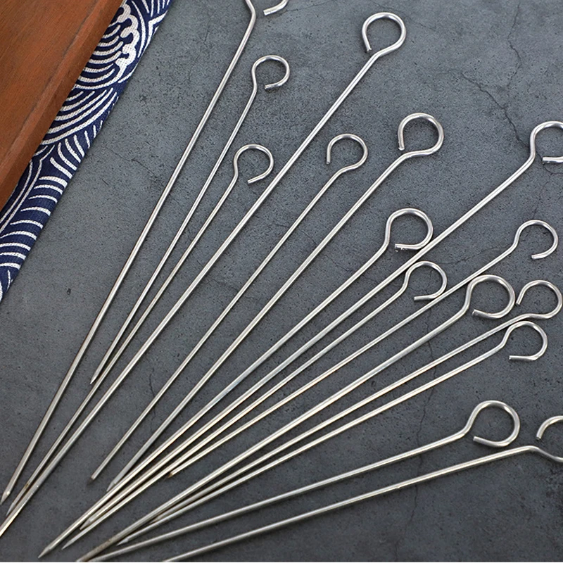 Pinchos de acero inoxidable para barbacoa, palitos para asar, aguja para Kebab, 20cm, 12 piezas