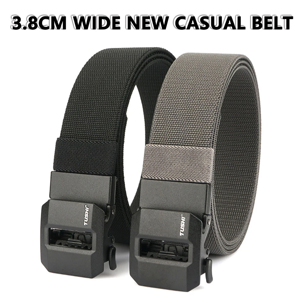 TUSHI Neuer Golf-Sportgürtel, elastischer Gürtel, taktischer Gürtel, Metall, automatische Schnalle, Stretch-Nylon, Herren-Militärgürtel, 120–150 cm, große Gürtel – Detail 5