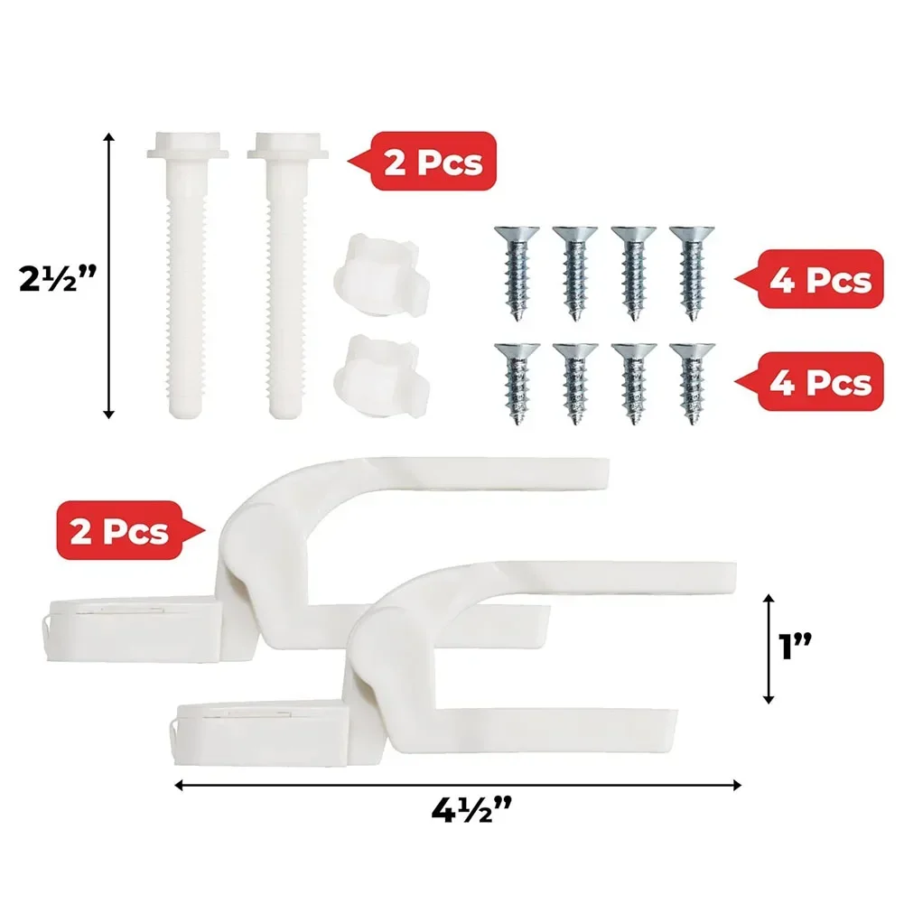 1 Pair White Plastic Toilet For Seat Lid Hinge Replacement With Bolts Screw Nuts Toilet Hinge Cover Ring Connection Component