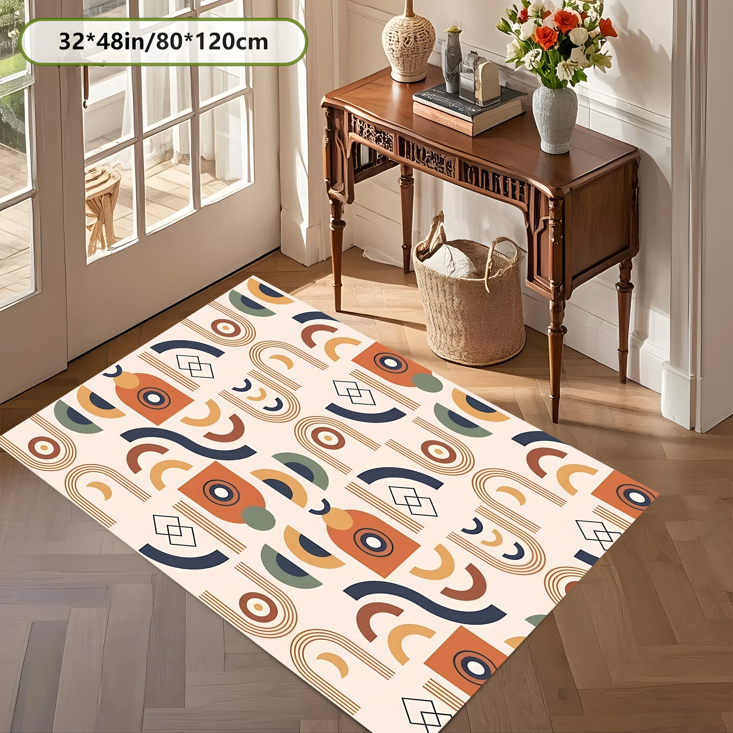 Large Area Rug with Morandi Abstract Geometric Pattern, Retro Nordic Style, for Living Room Bedroom Coffee Table