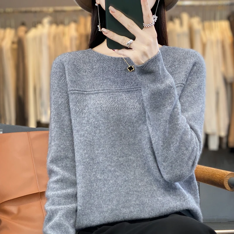 100% merino sweater ladies O-neck pullover fashion knitted bottoming shirt warm cashmere sweater in autumn and winter