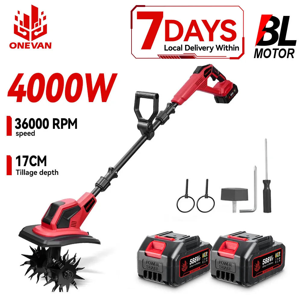 ONEVAN 4000W cultivateur électrique 36000 tr/min sans fil portable jardin ferme sol scarificateur cour tondeuse outil pour Makita batterie broche